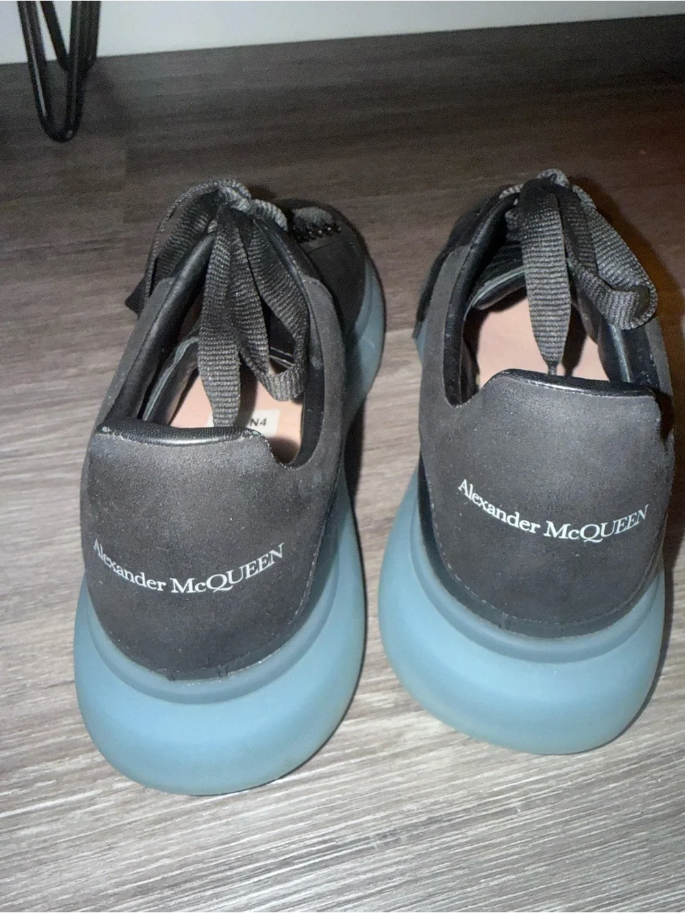 Alexander McQueen Black Leather Sneakers with Light Blue Translucent Soles